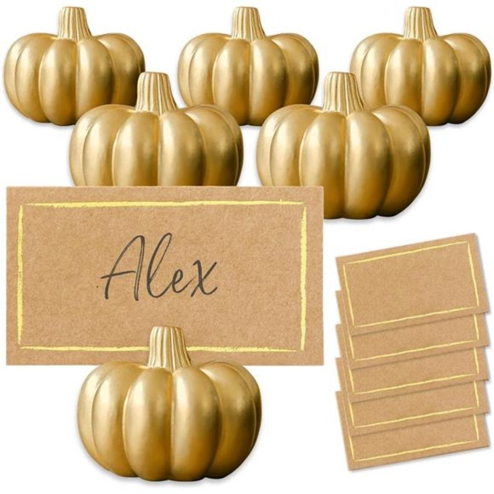 Fall Decor Mini Gold Pumpkin Card Holder -Set of 6, Thanksgiving- Wedding Decor